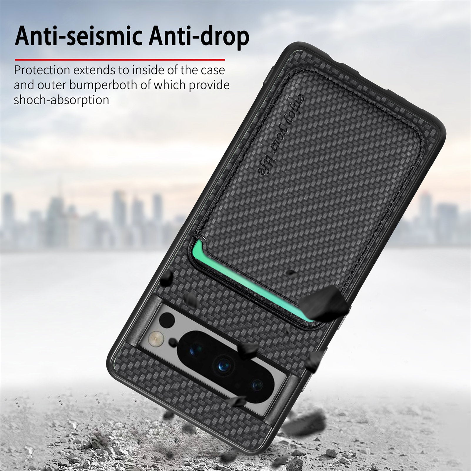 For Google Pixel 8 Pro Case Carbon Fiber Texture Phone Cover with Magnetic Card Holder For Google Pixel 8 Pro Case Carbon Fiber Texture Phone Cover with Magnetic Card Holder
